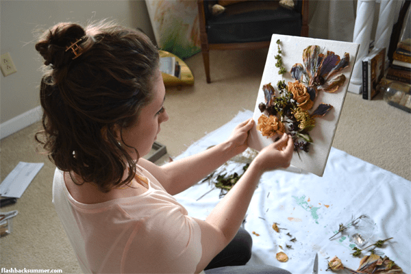 Framing dried flowers in shadow box